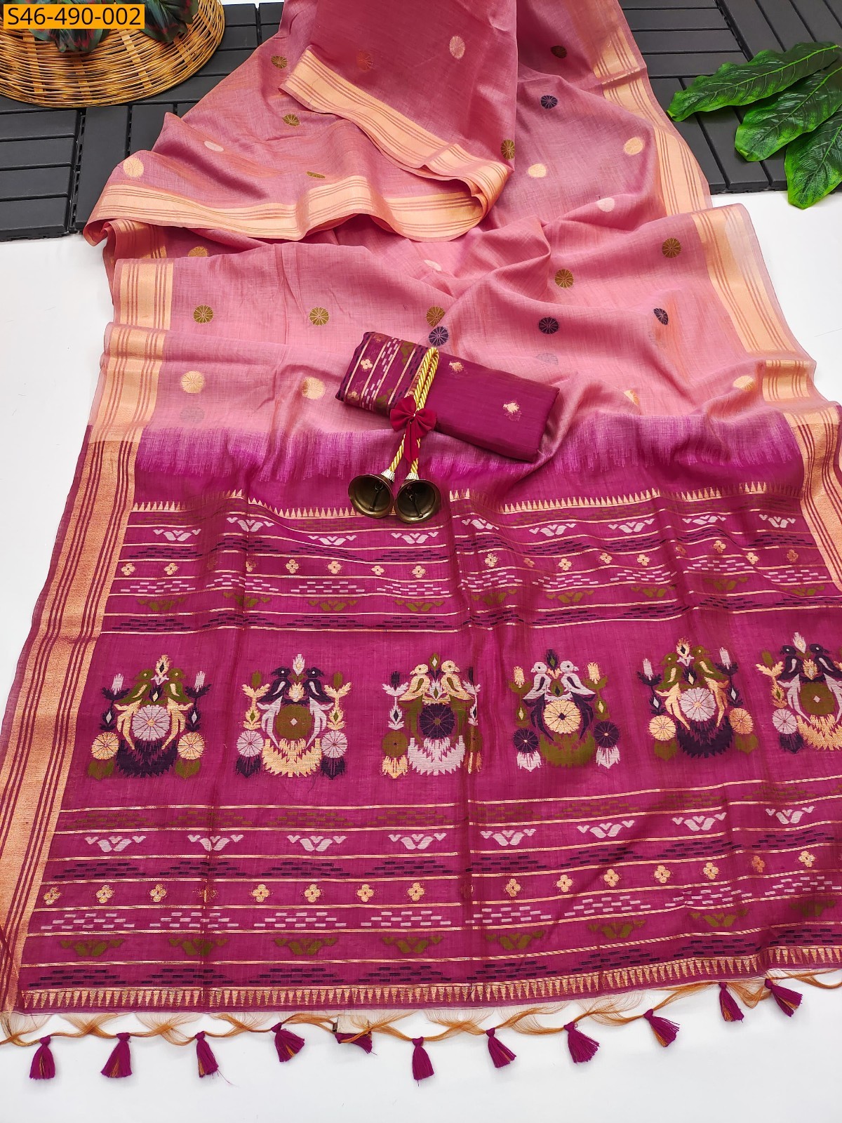 Pink Fancy Muga Cotton Sarees