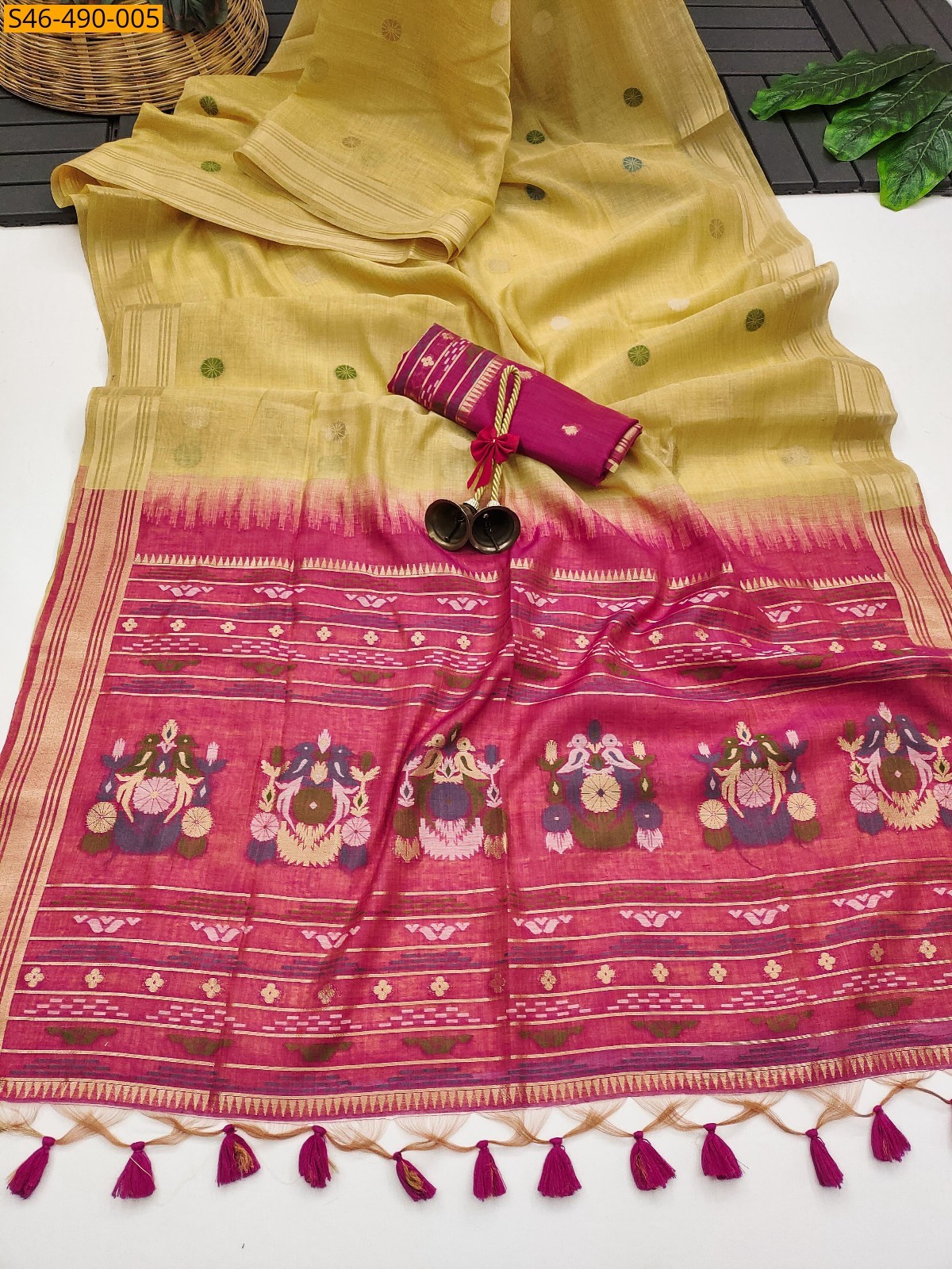 Yellow Fancy Muga Cotton Sarees