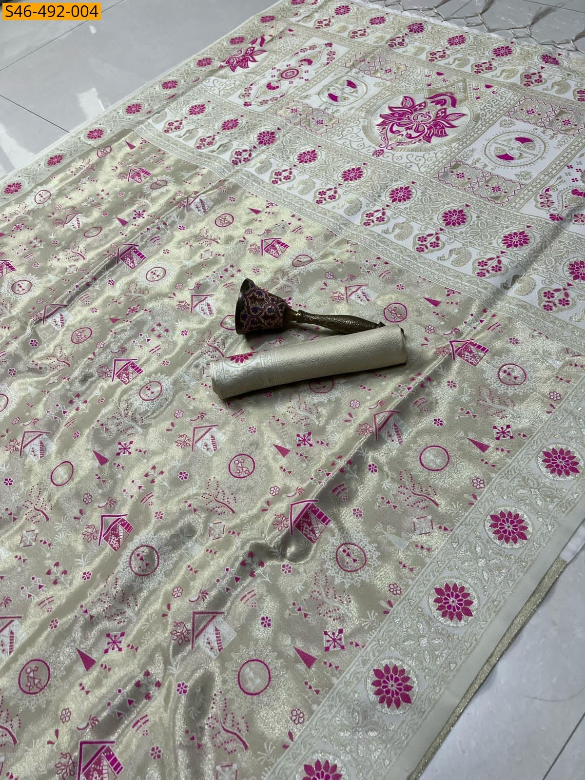 Cream Soft kanjivaram silk Saree