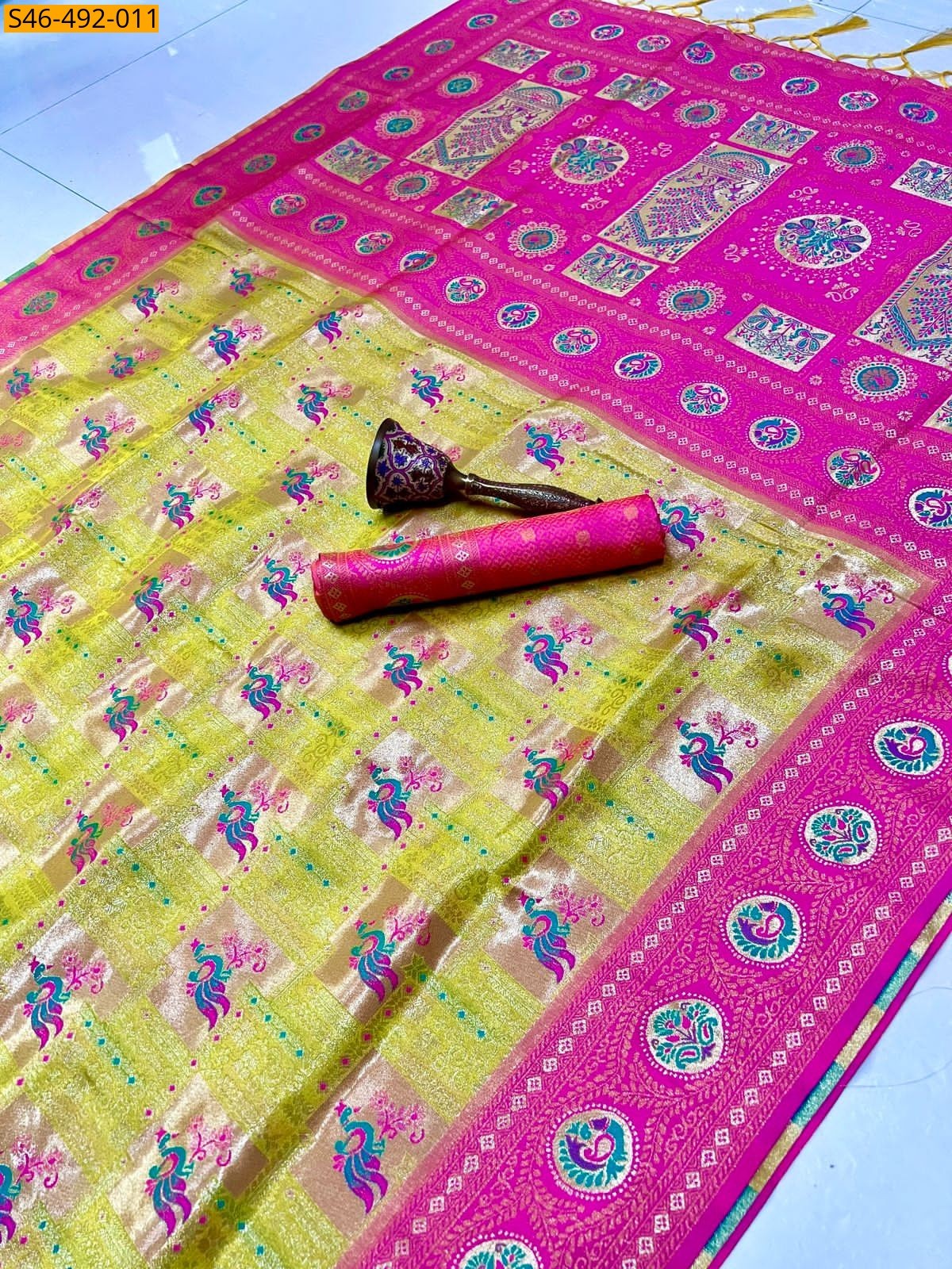 Lemon yellow Soft kanjivaram silk Saree