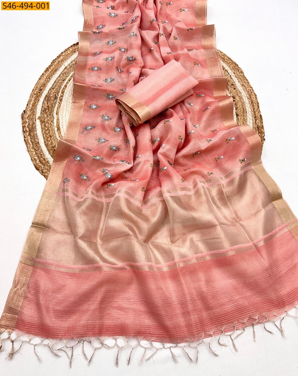 Peach Kota zari silk saree
