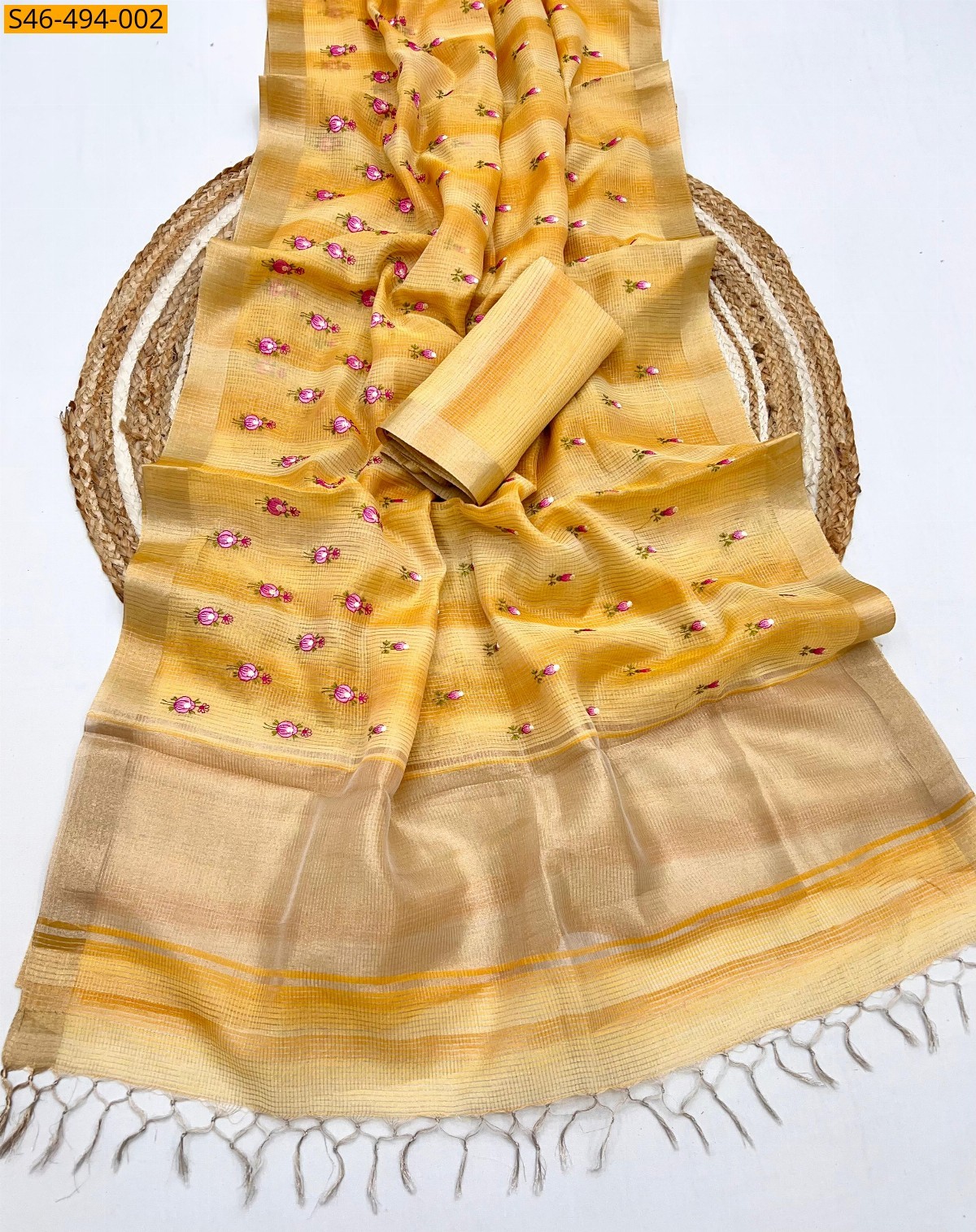 Yellow Kota zari silk saree