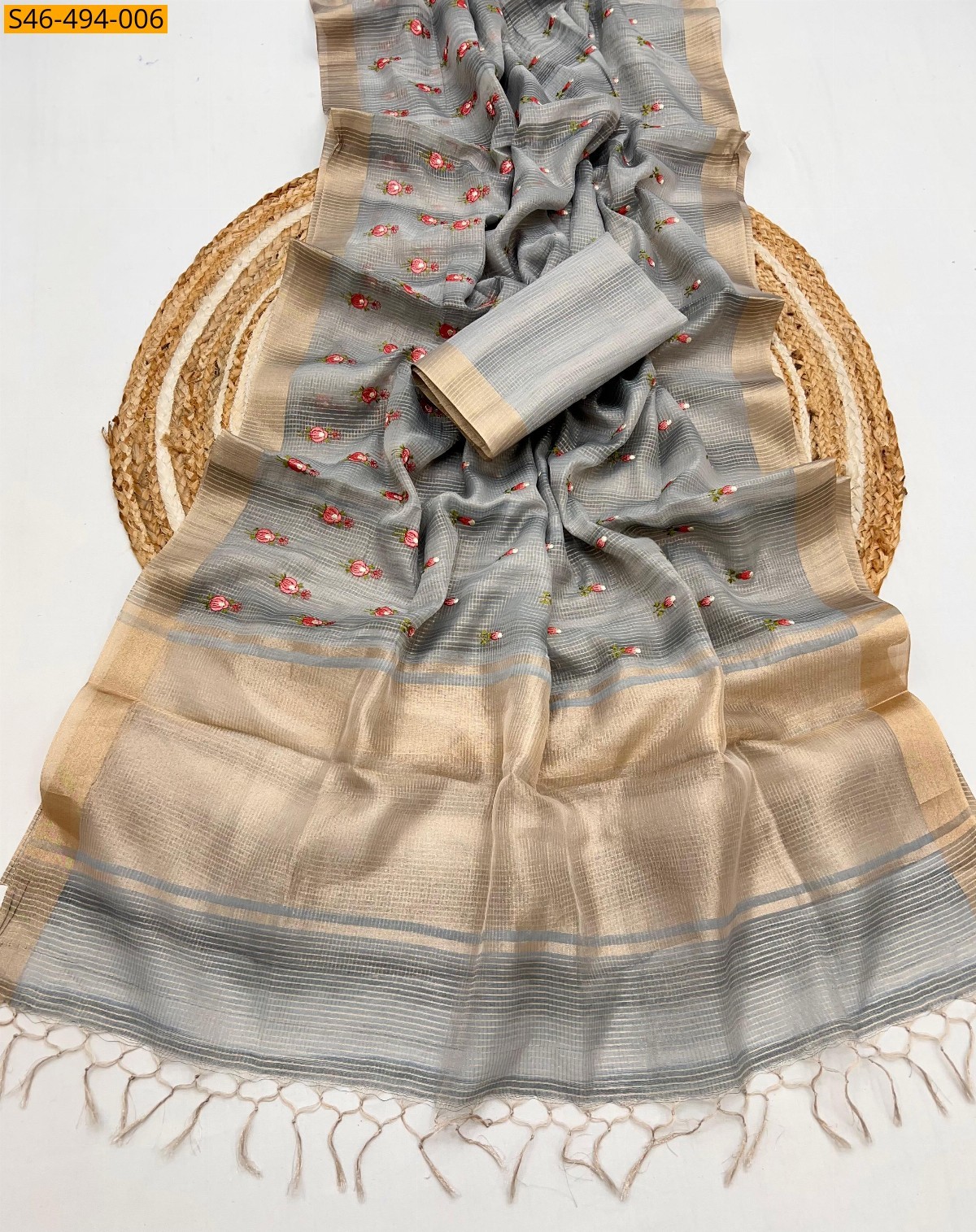 Gray Kota zari silk saree