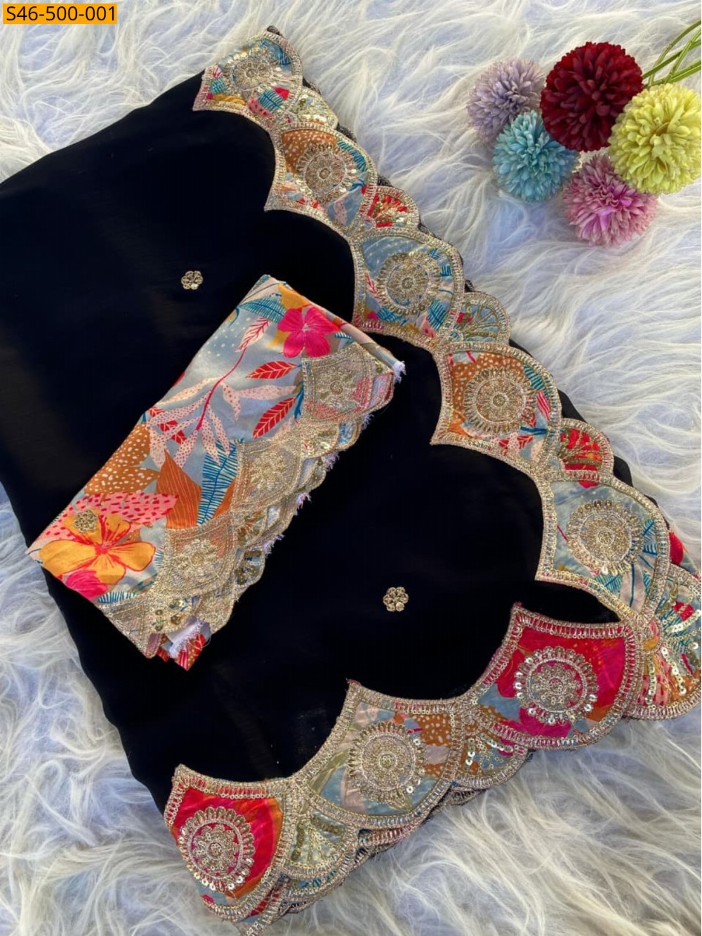 Black Satin Georgette saree Black Satin Georgette saree