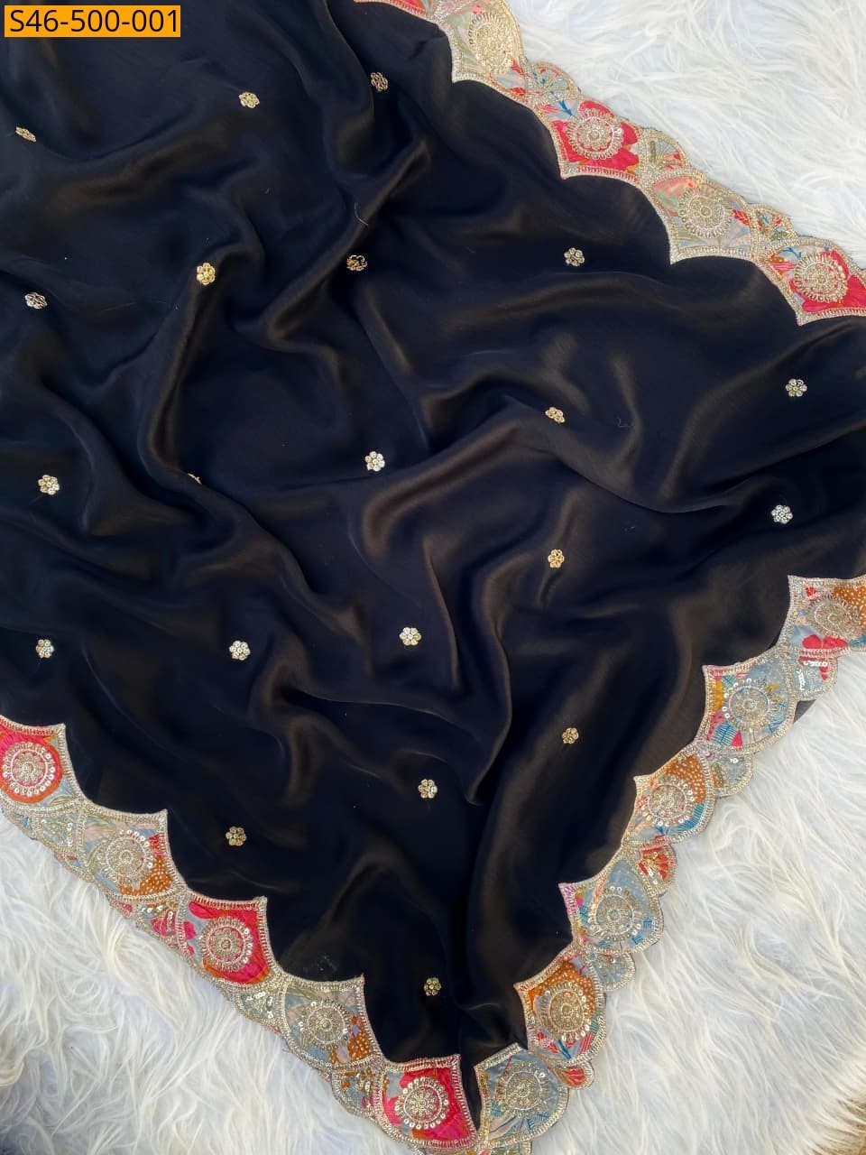 Black Satin Georgette saree