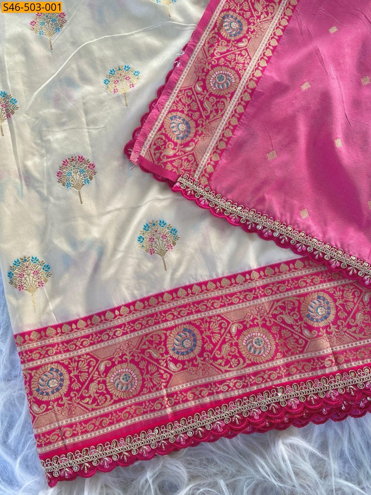 Half white Premium Banarasi Silk Saree