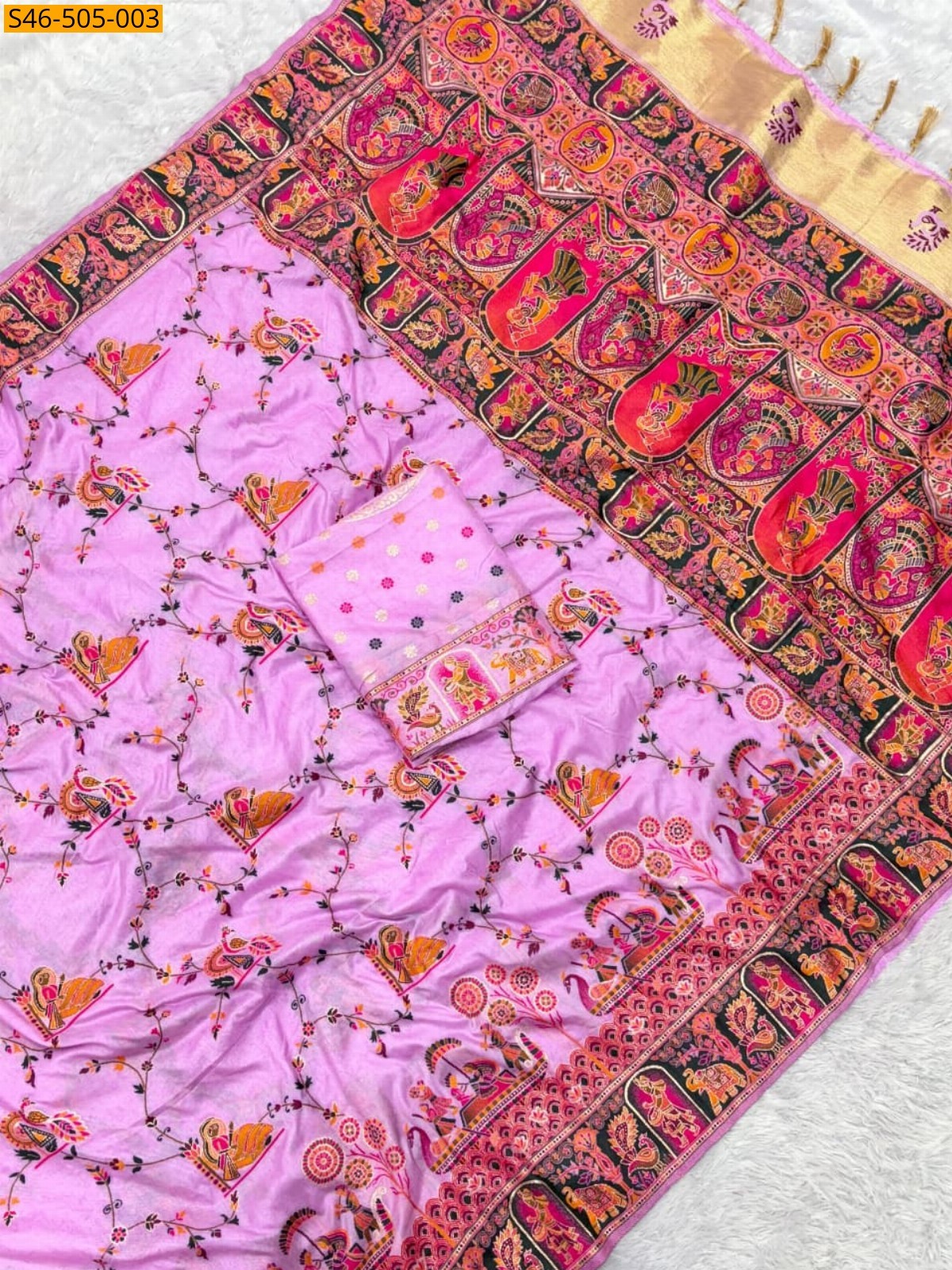 Pink Rajwadi viscose pashmina silk saree 