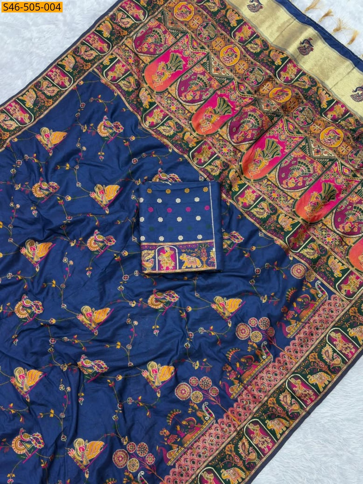 Blue Rajwadi viscose pashmina silk saree 
