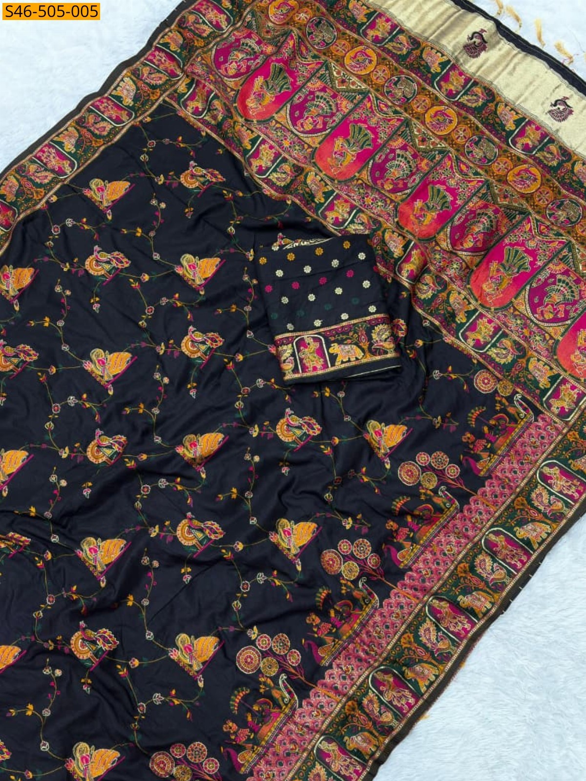 Black Rajwadi viscose pashmina silk saree 