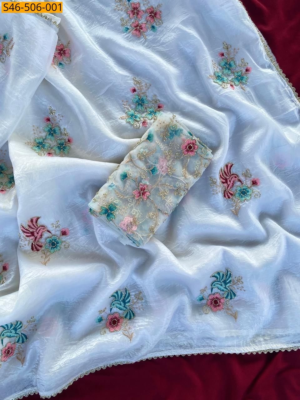 Organza Crush saree - White