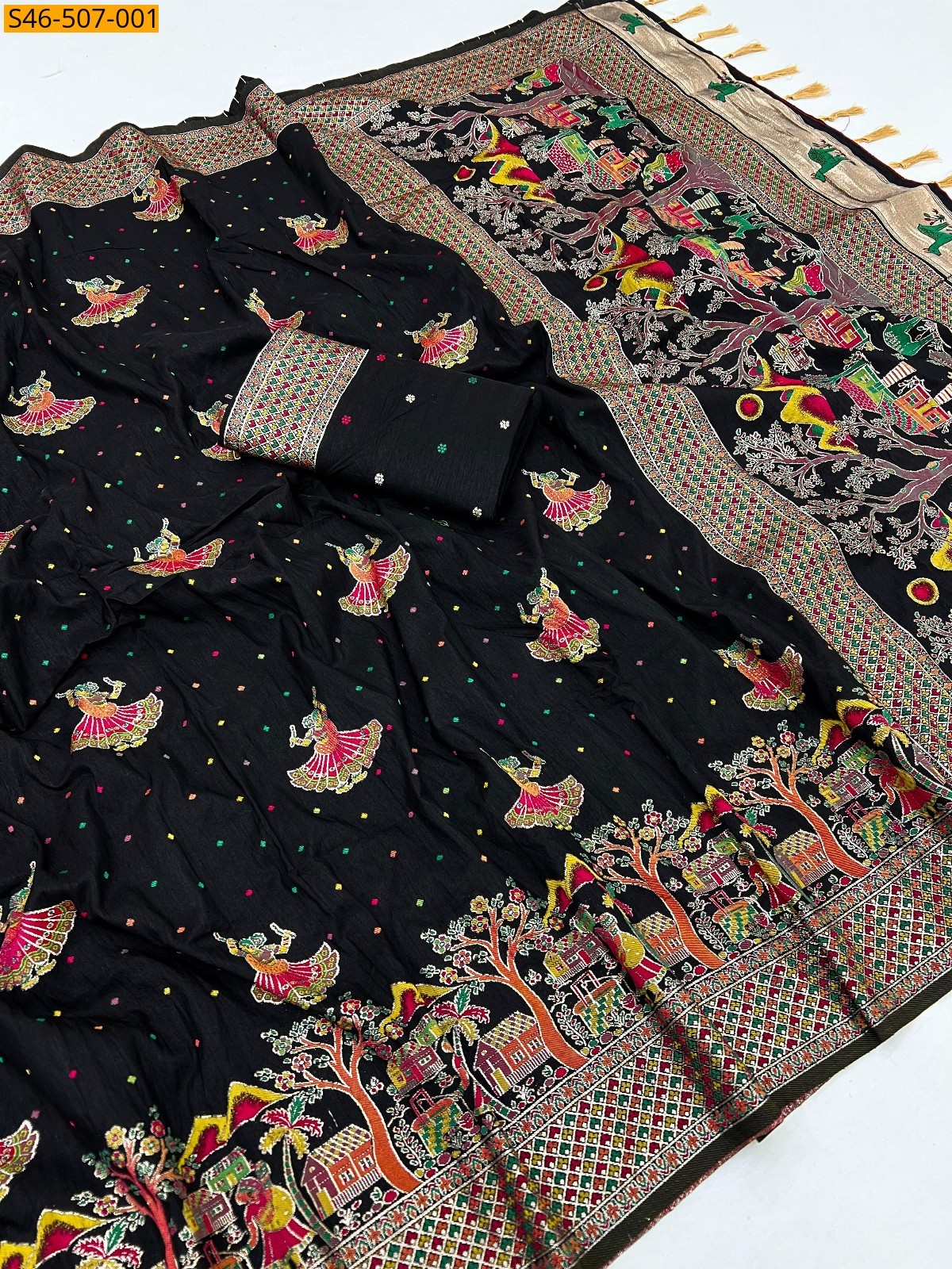 Black Rajwadi viscose pashmina silk saree