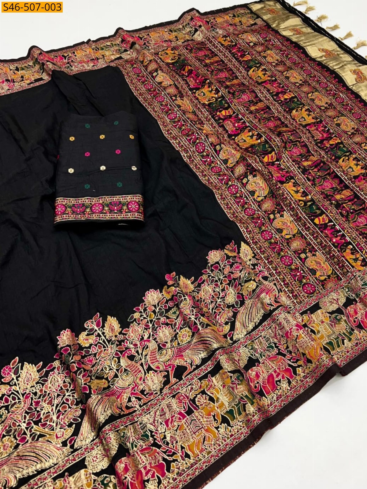 Black Rajwadi viscose pashmina silk saree
