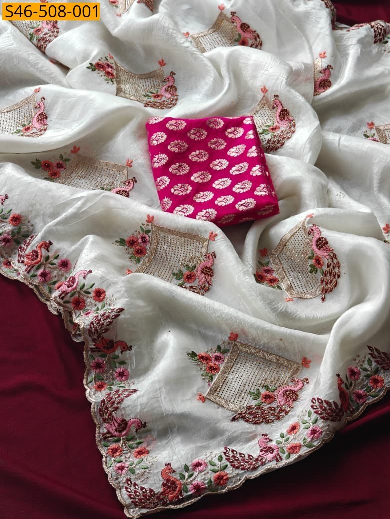 White White paper crush saree