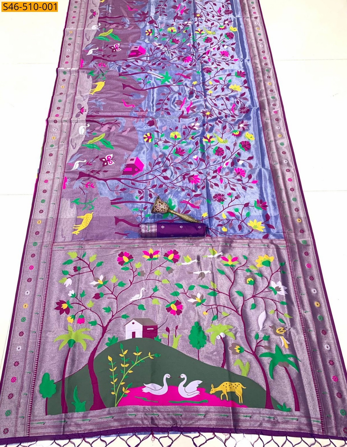 Lavender Kanchivaram paithani silk saree