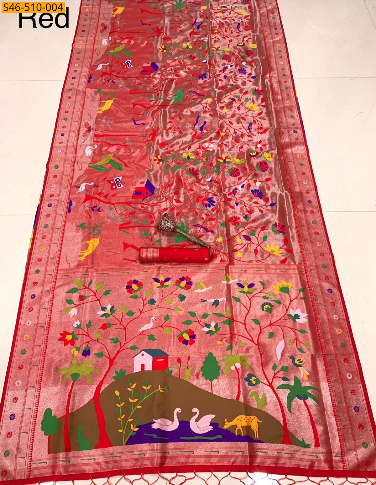 Red Kanchivaram paithani silk saree