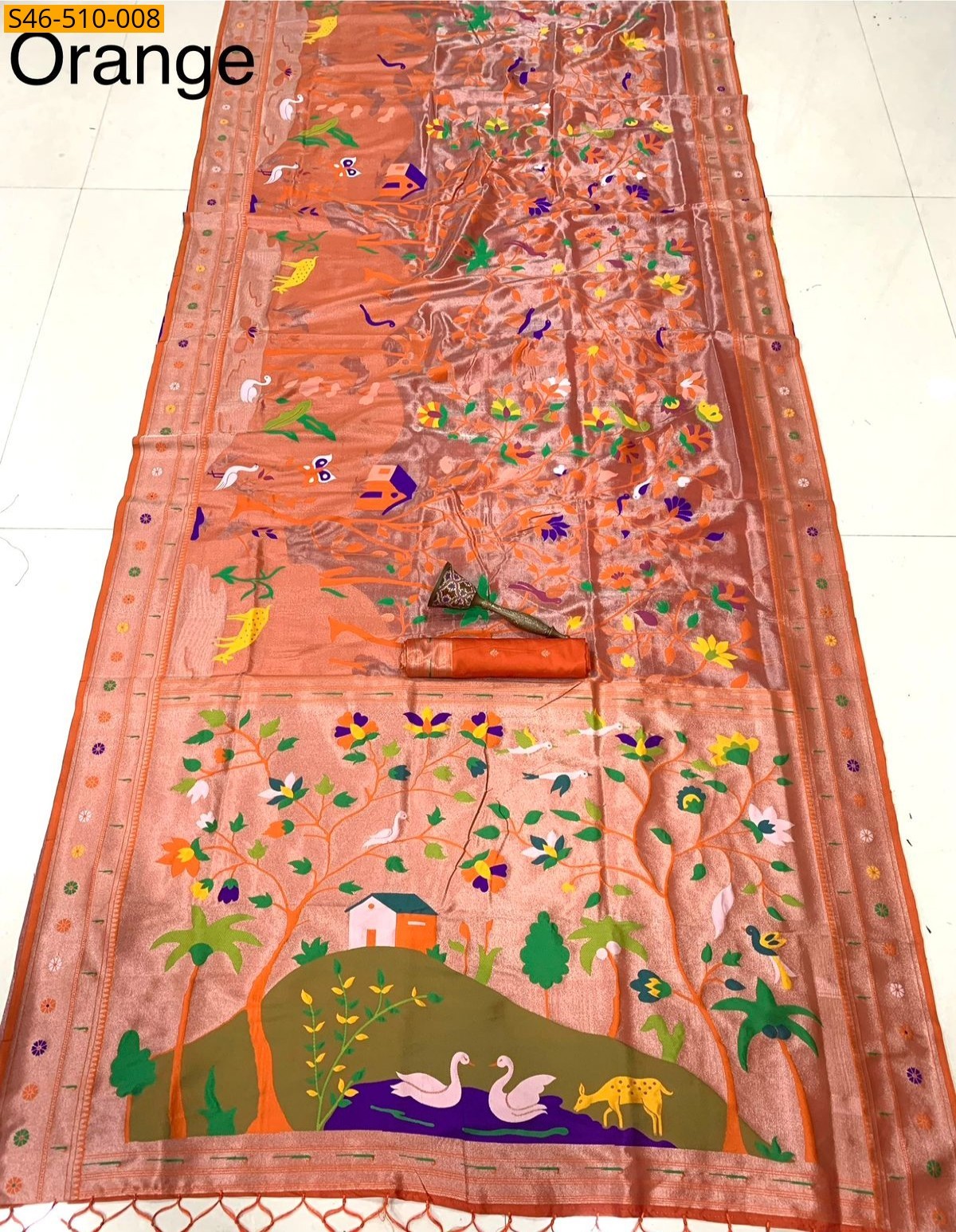 Orange Kanchivaram paithani silk saree