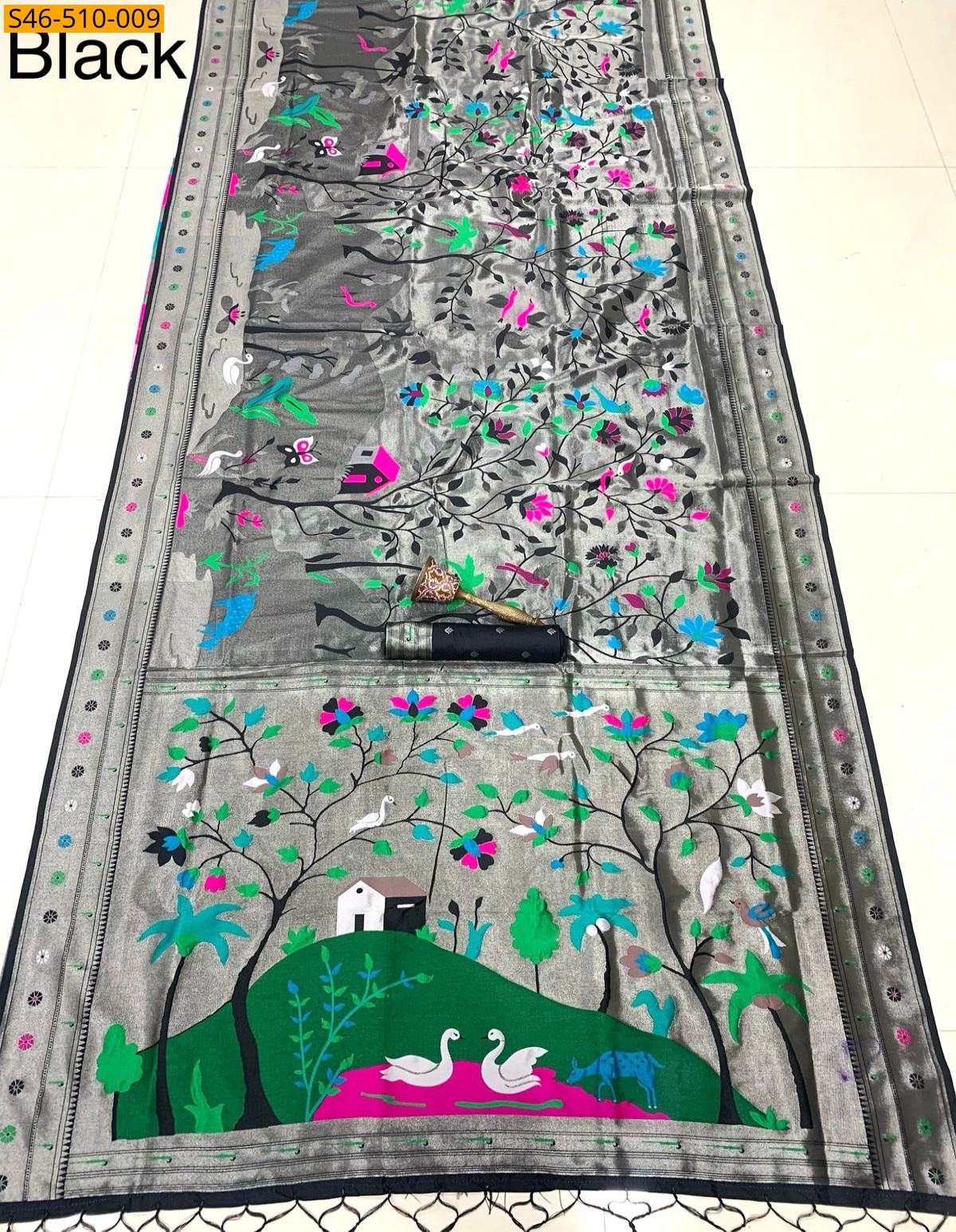 Gray Kanchivaram paithani silk saree