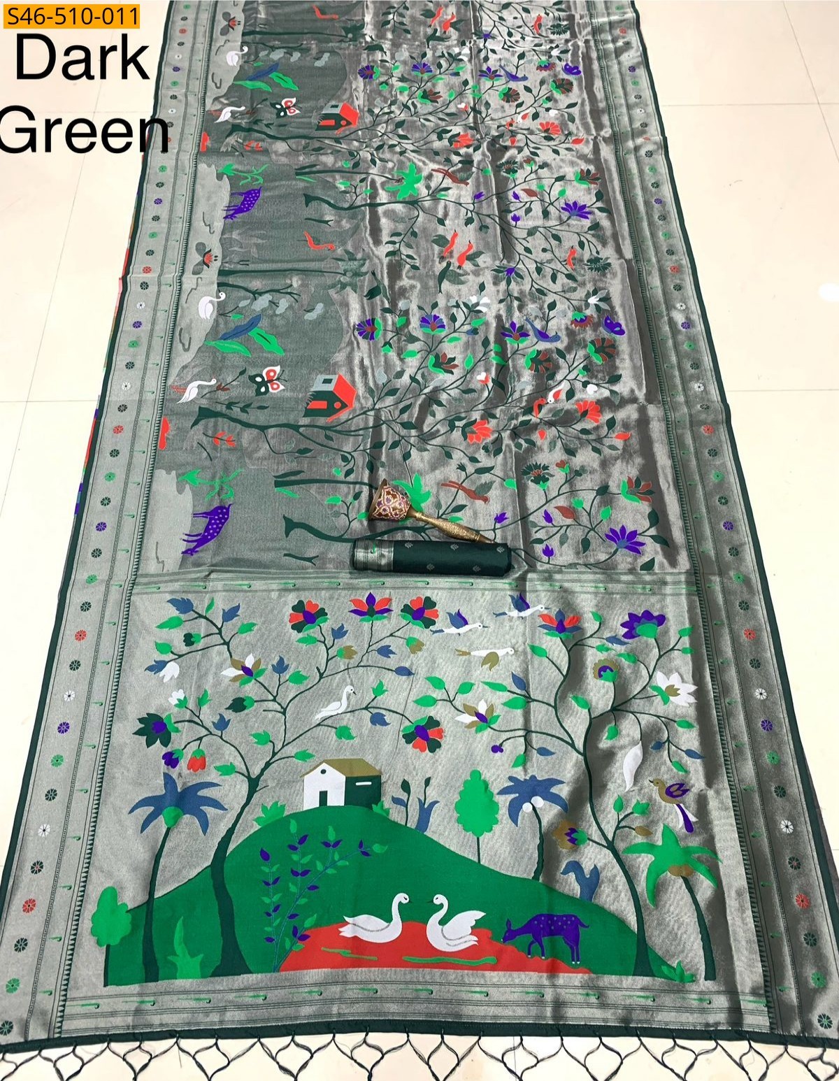 Gray Kanchivaram paithani silk saree