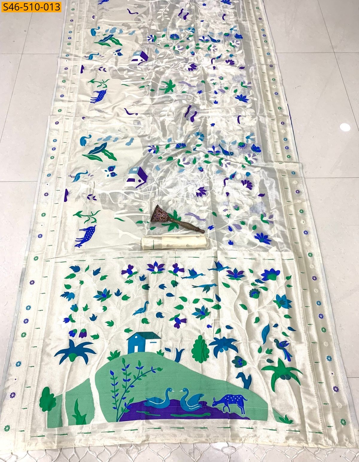 White Kanchivaram paithani silk saree