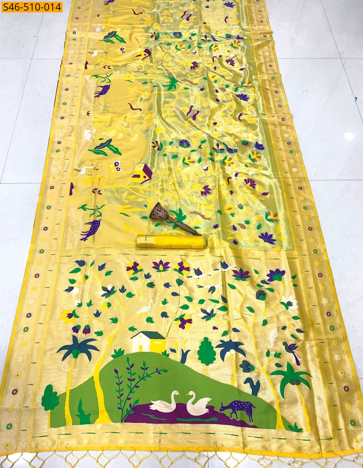 Yellow Kanchivaram paithani silk saree
