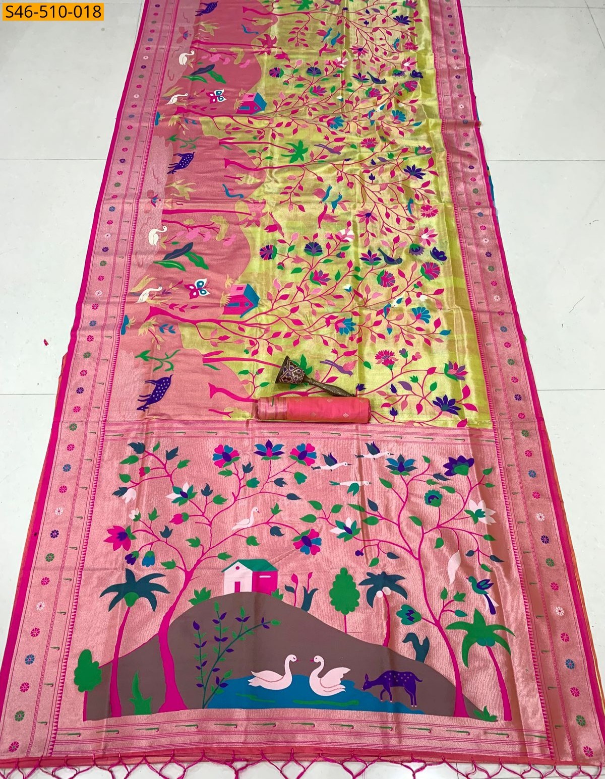 Yellow Kanchivaram paithani silk saree