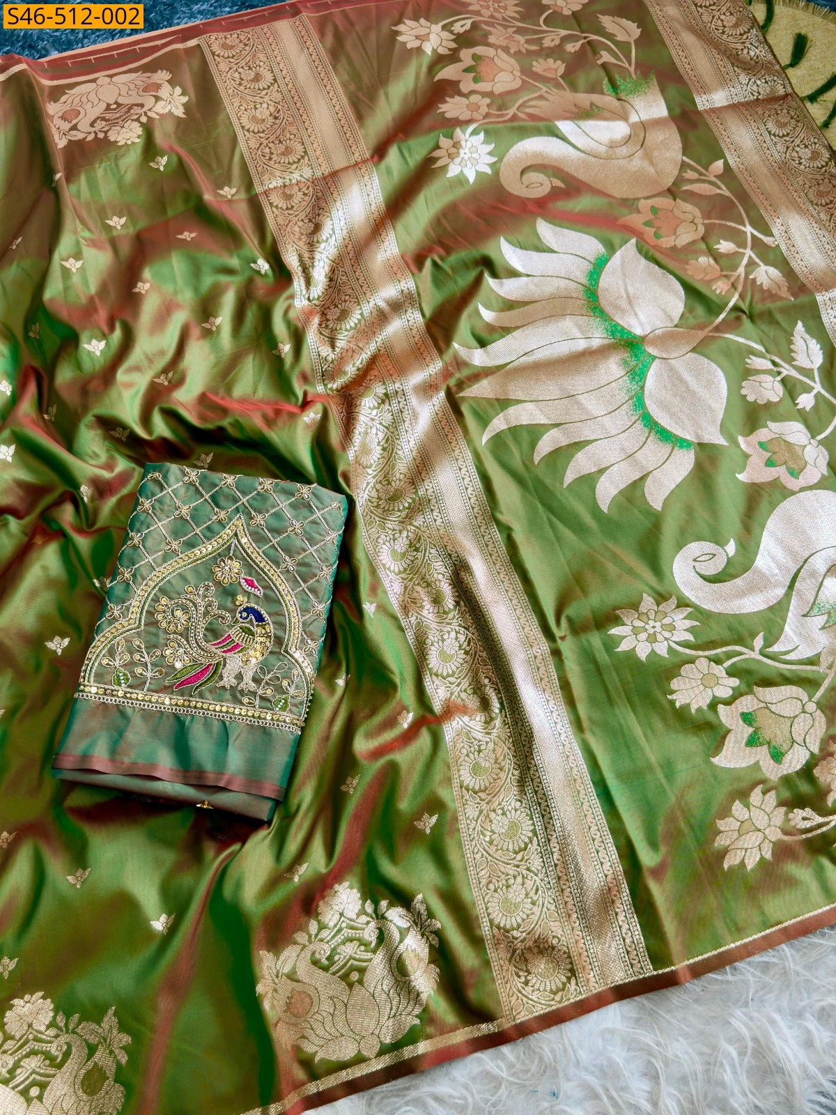 Green Soft silk saree with aari work blouse