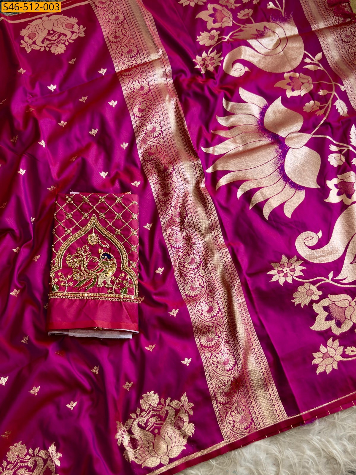 Pink Soft silk saree with aari work blouse