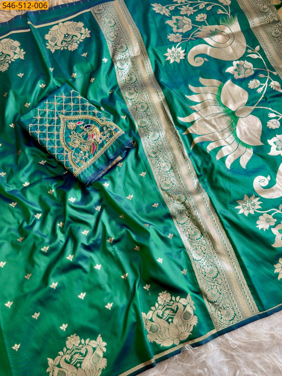 Green Soft silk saree with aari work blouse