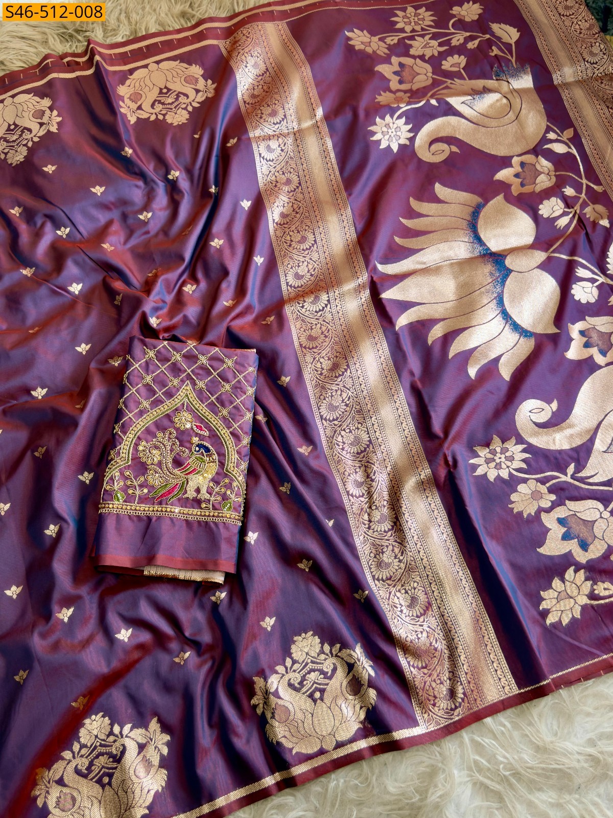 Purple Soft silk saree with aari work blouse