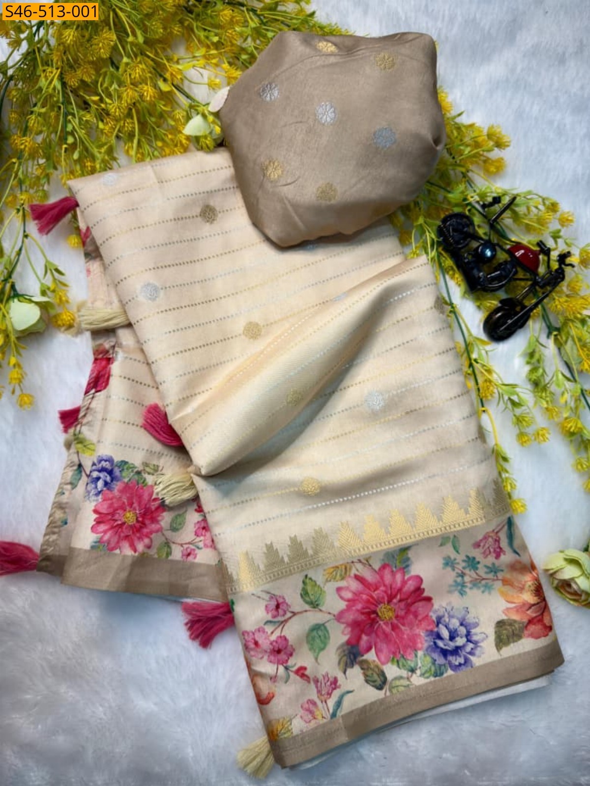 Half white Soft silk digital printed sarees