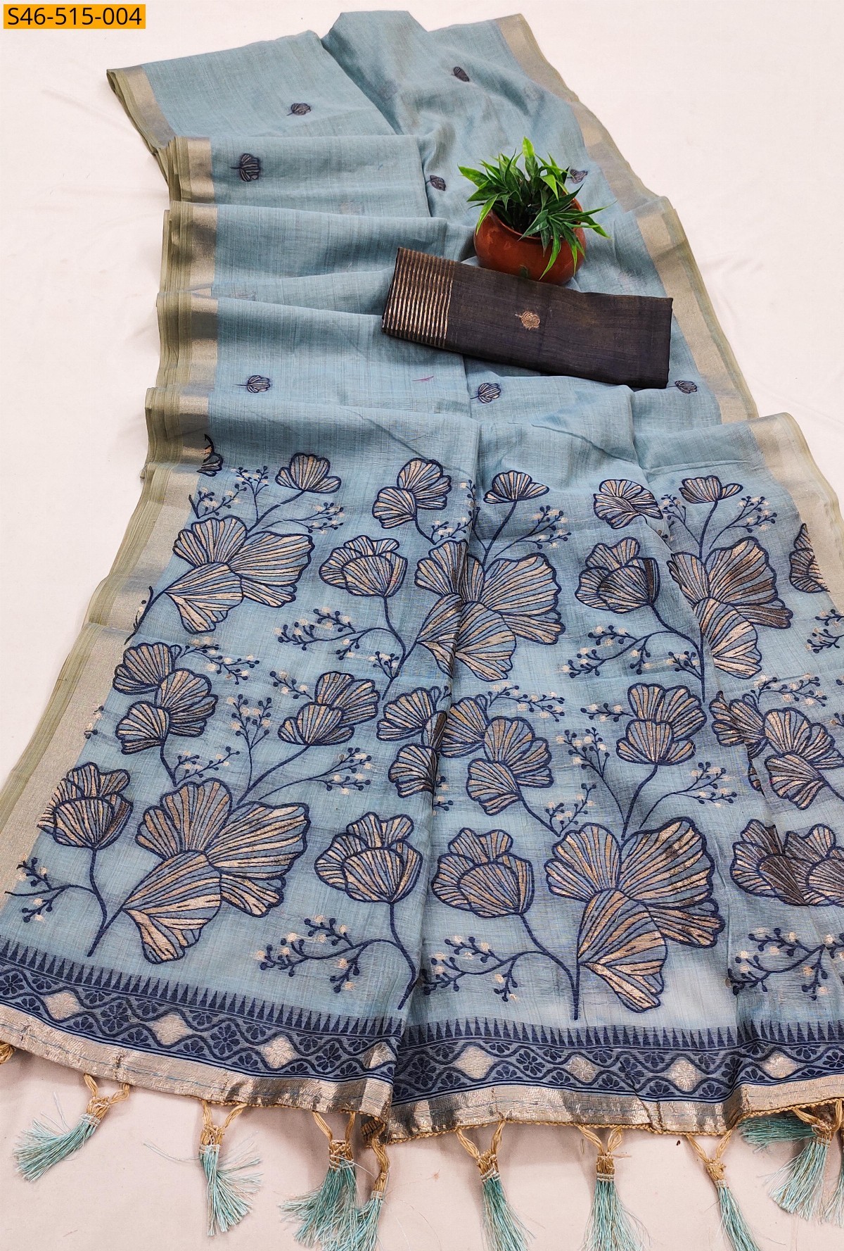 Blue Fancy Muga Cotton saree