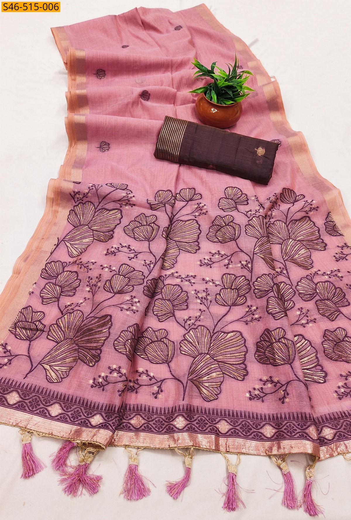 Pink Fancy Muga Cotton saree