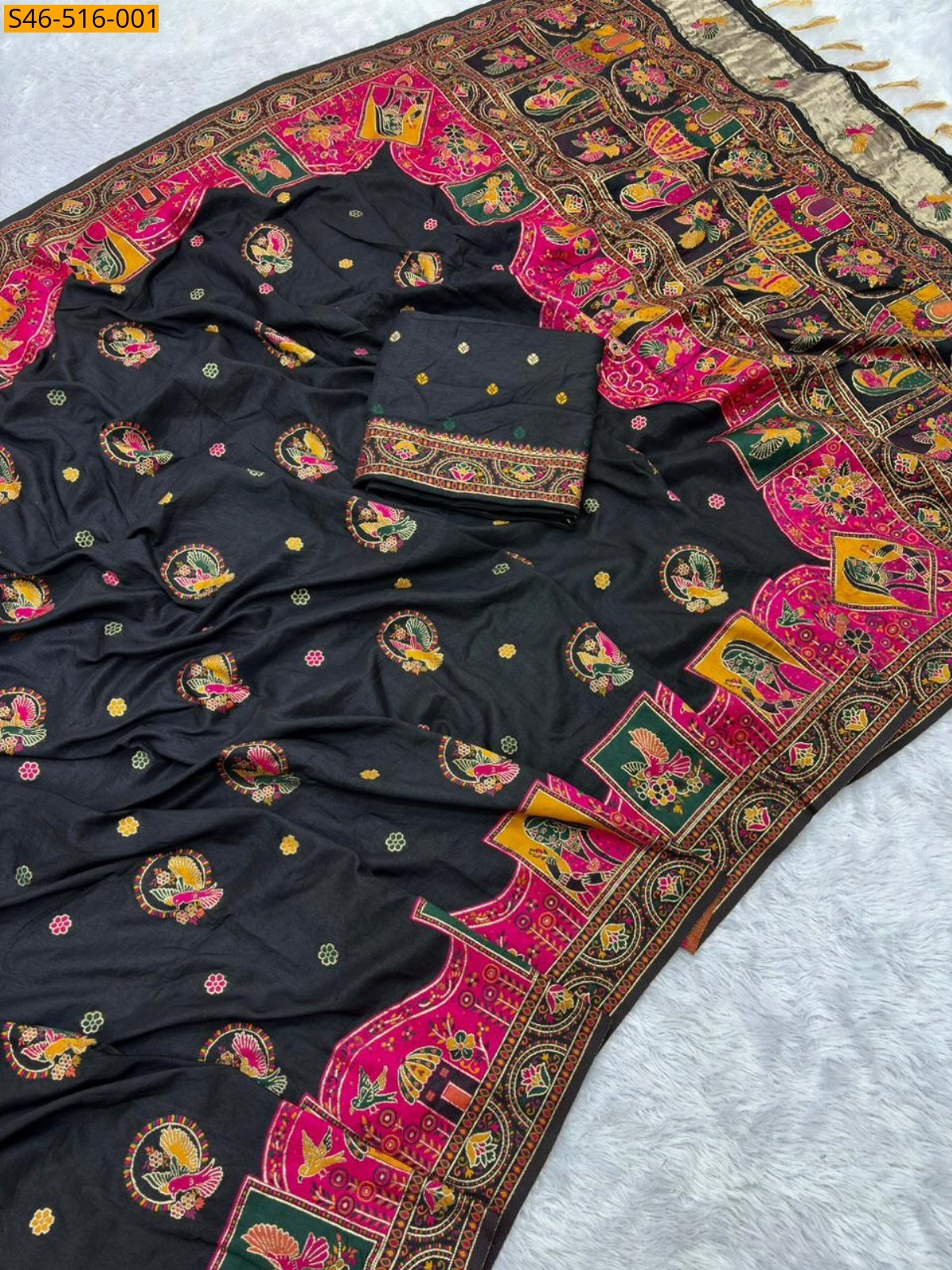 Black Rajwadi viscose pashmina silk saree