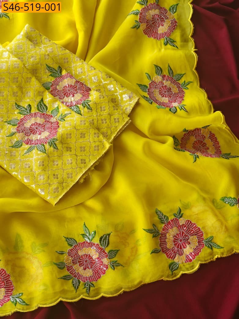 Organza saree - Yellow