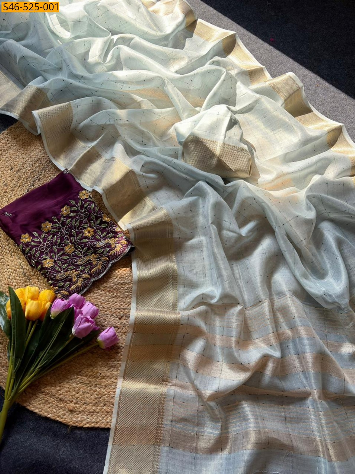 White Soft tissue crush saree