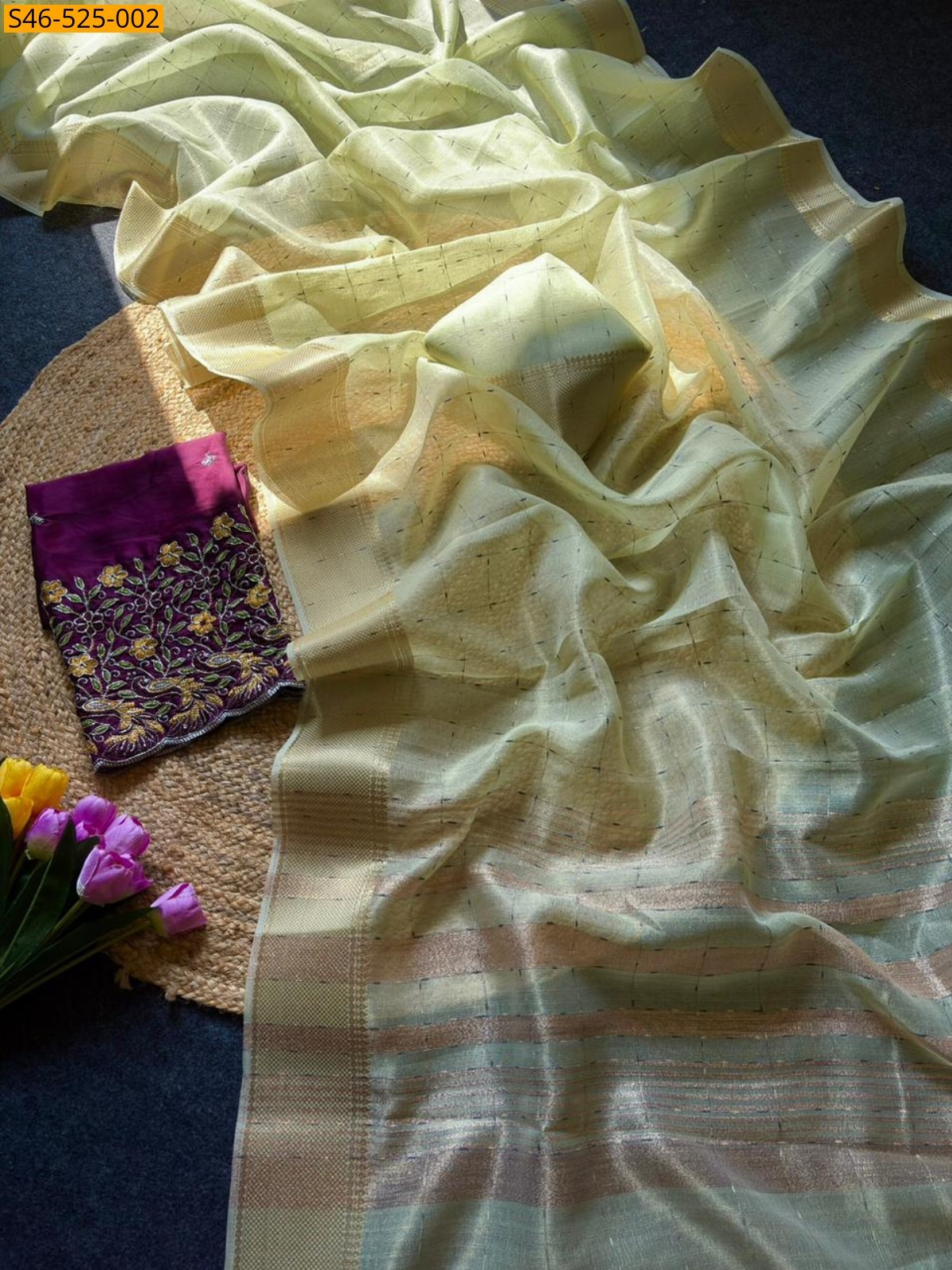 Yellow Soft tissue crush saree