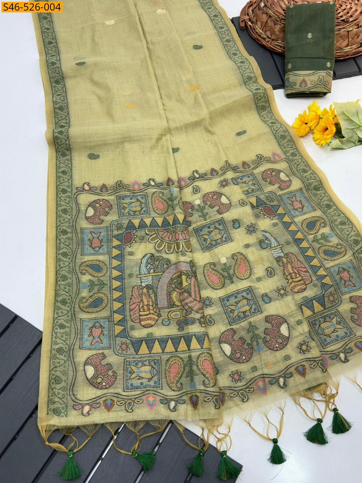 Green Muga cotton saree