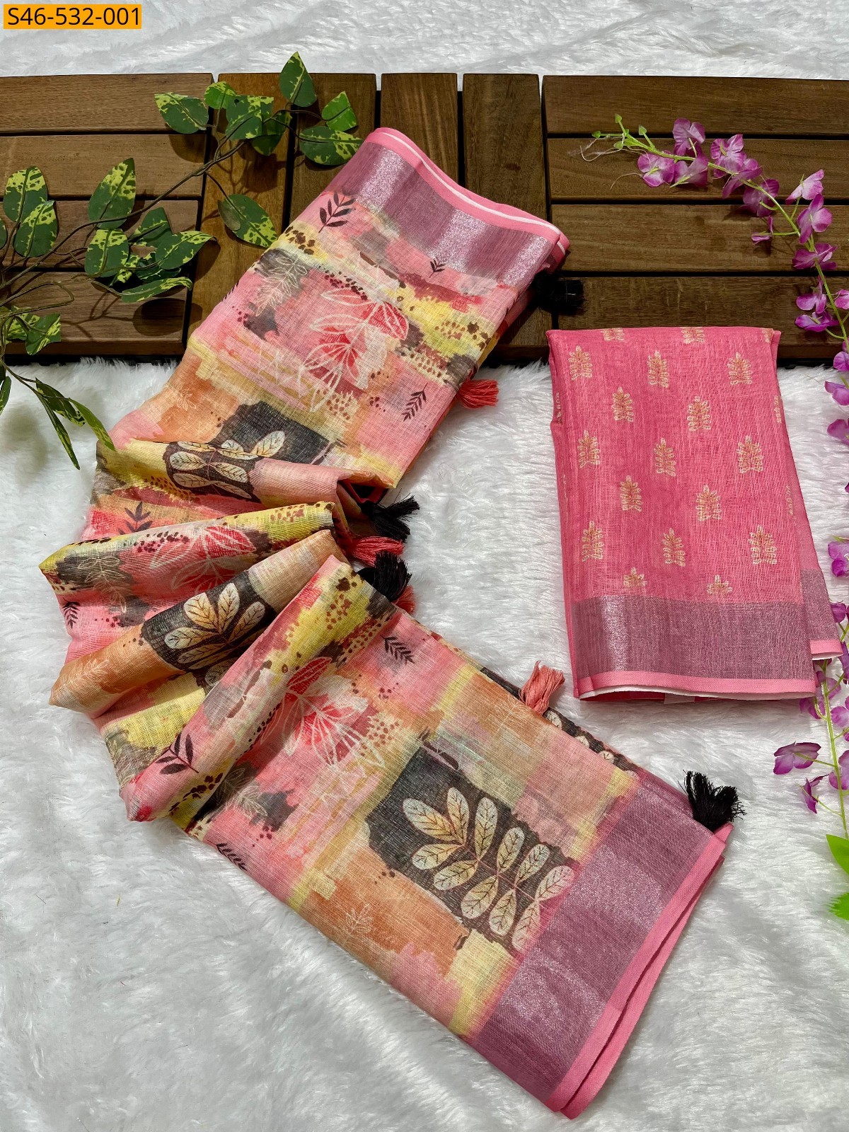 Multi Color Linen printed saree