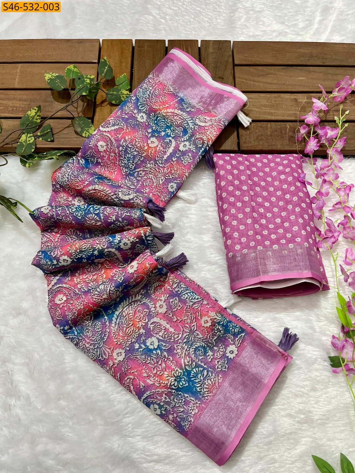 Multi color Linen printed saree