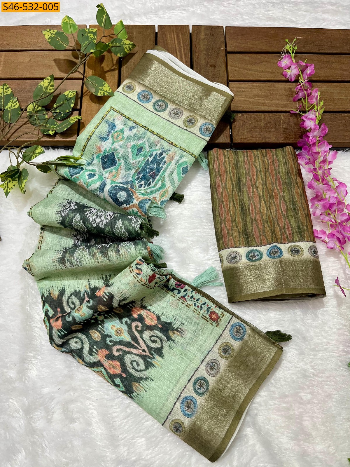 Light Green Linen printed saree