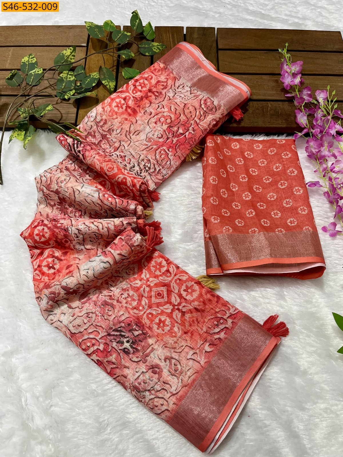 Orange Linen printed saree