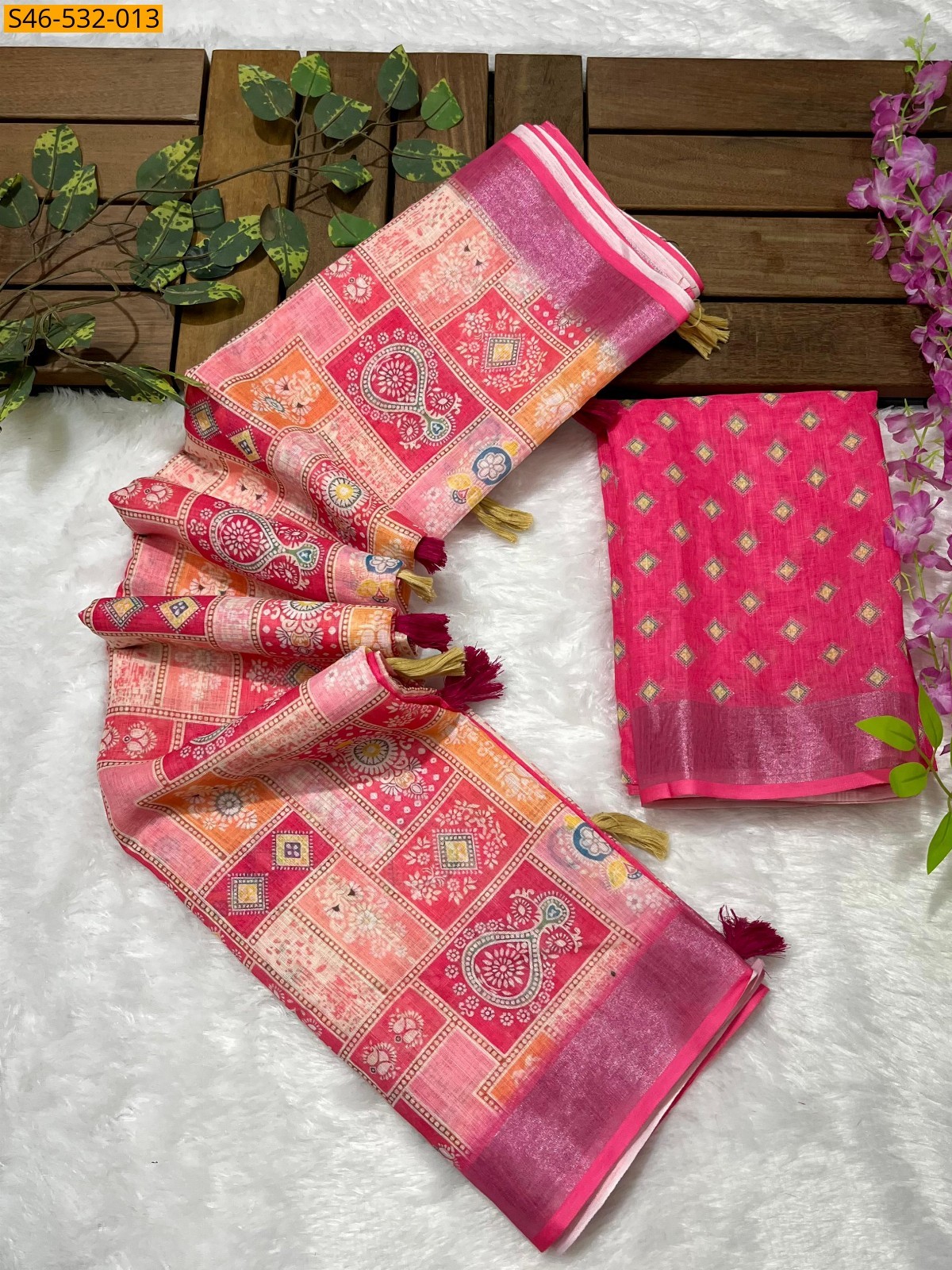 Pink Linen printed saree