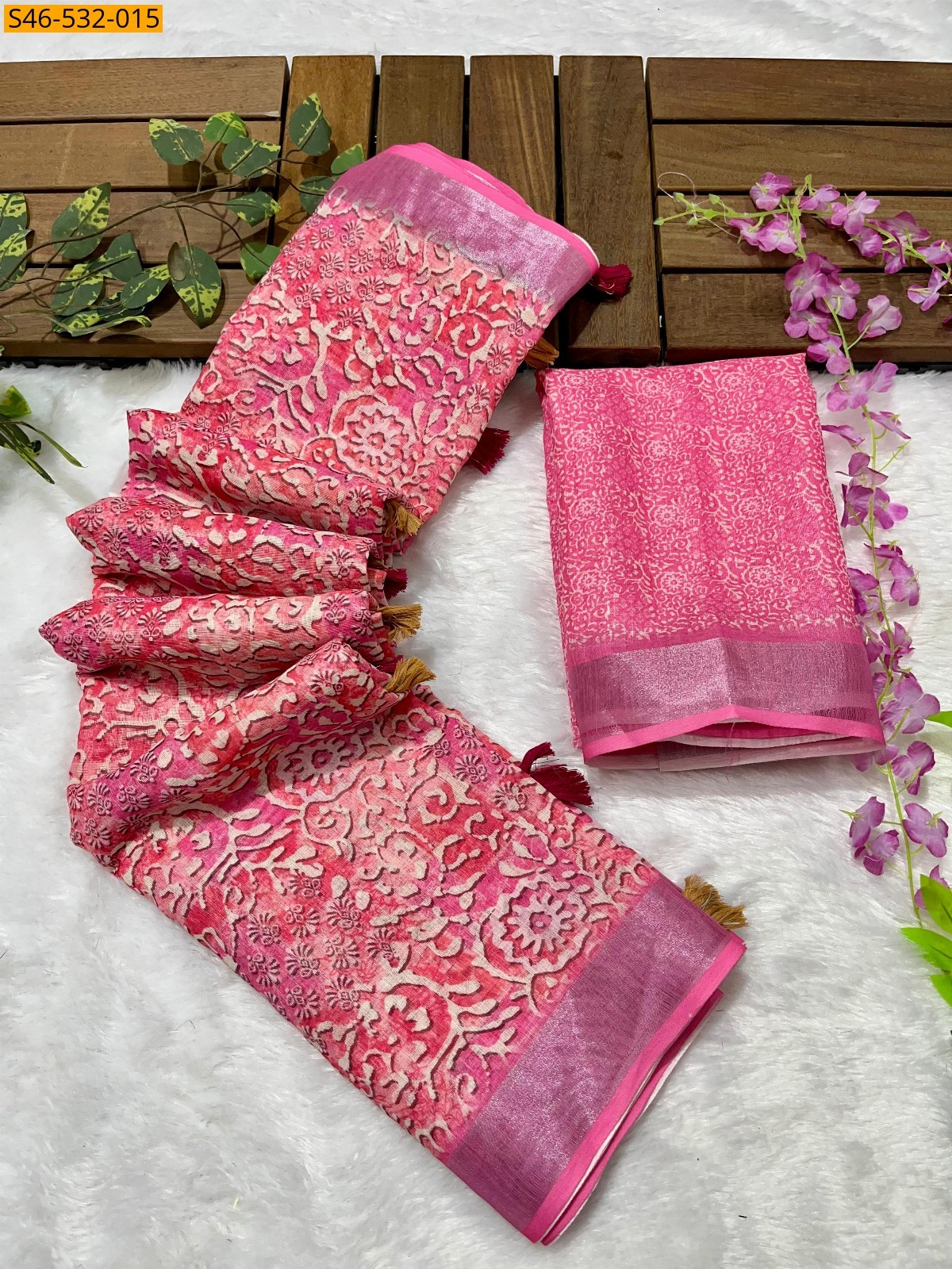 Pink Linen printed saree