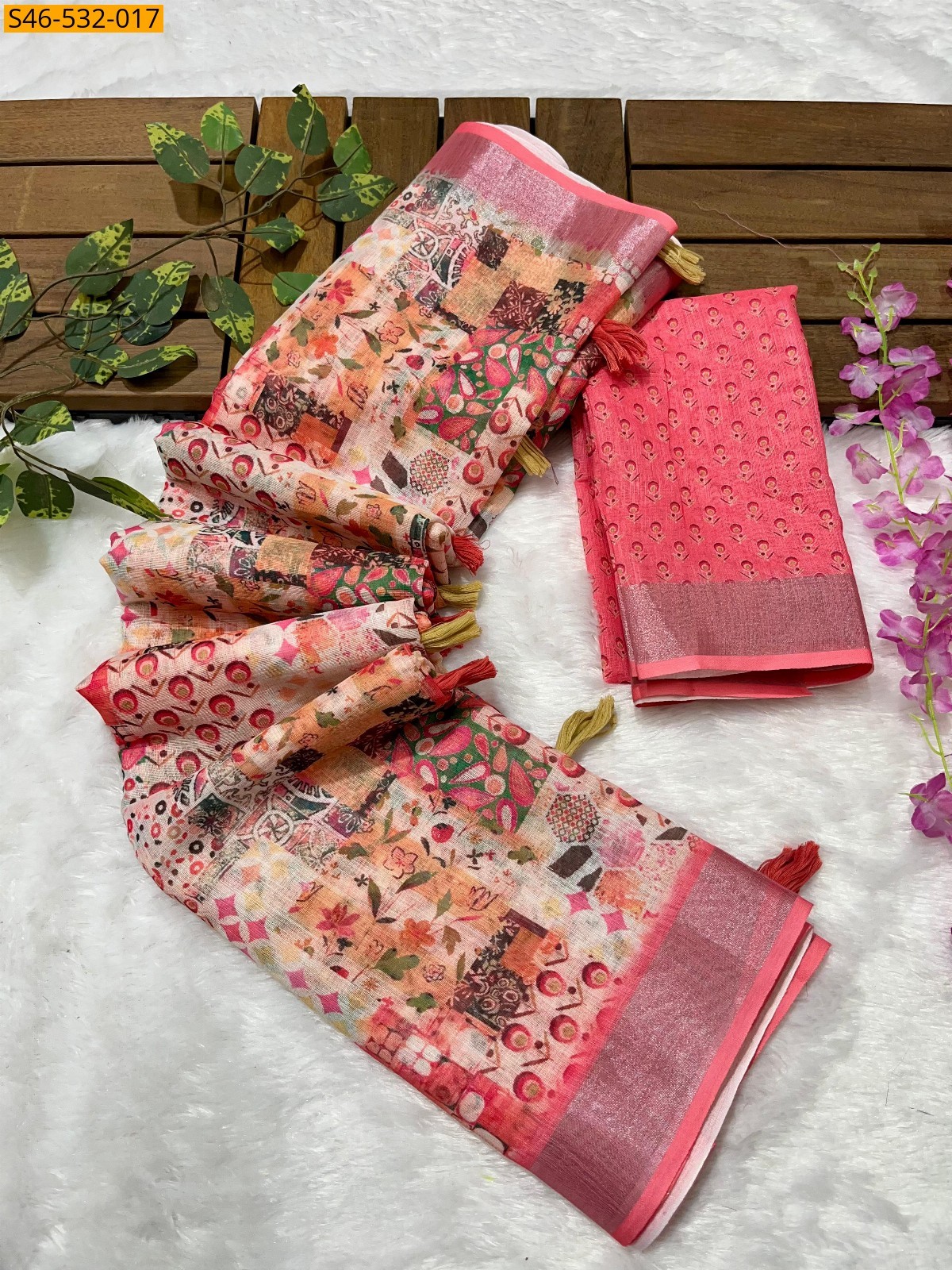 Multi Color Linen printed saree