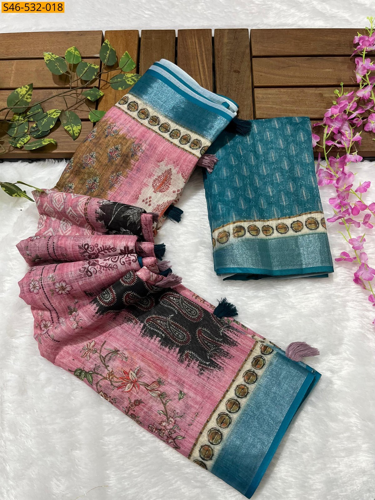 Peach Linen printed saree