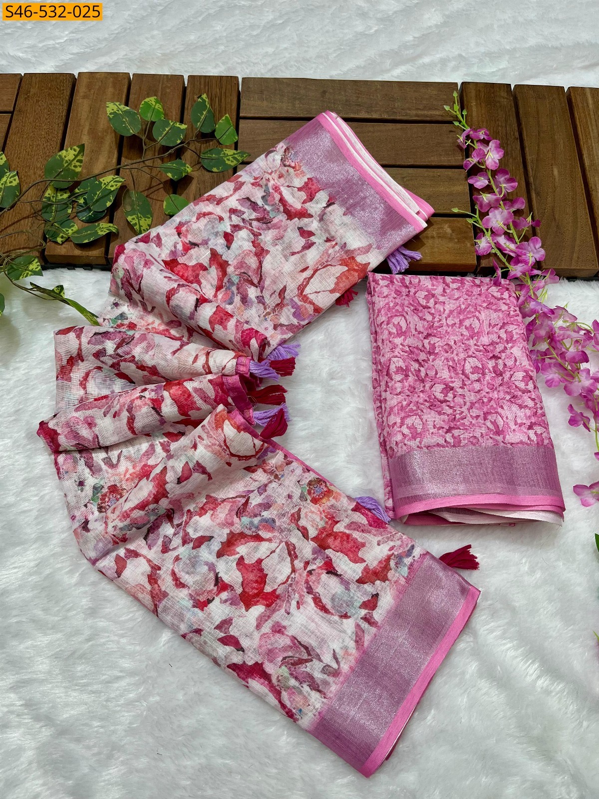 Half White Linen printed saree