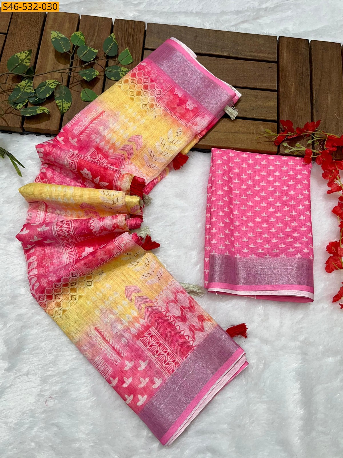 Multi Color Linen printed saree