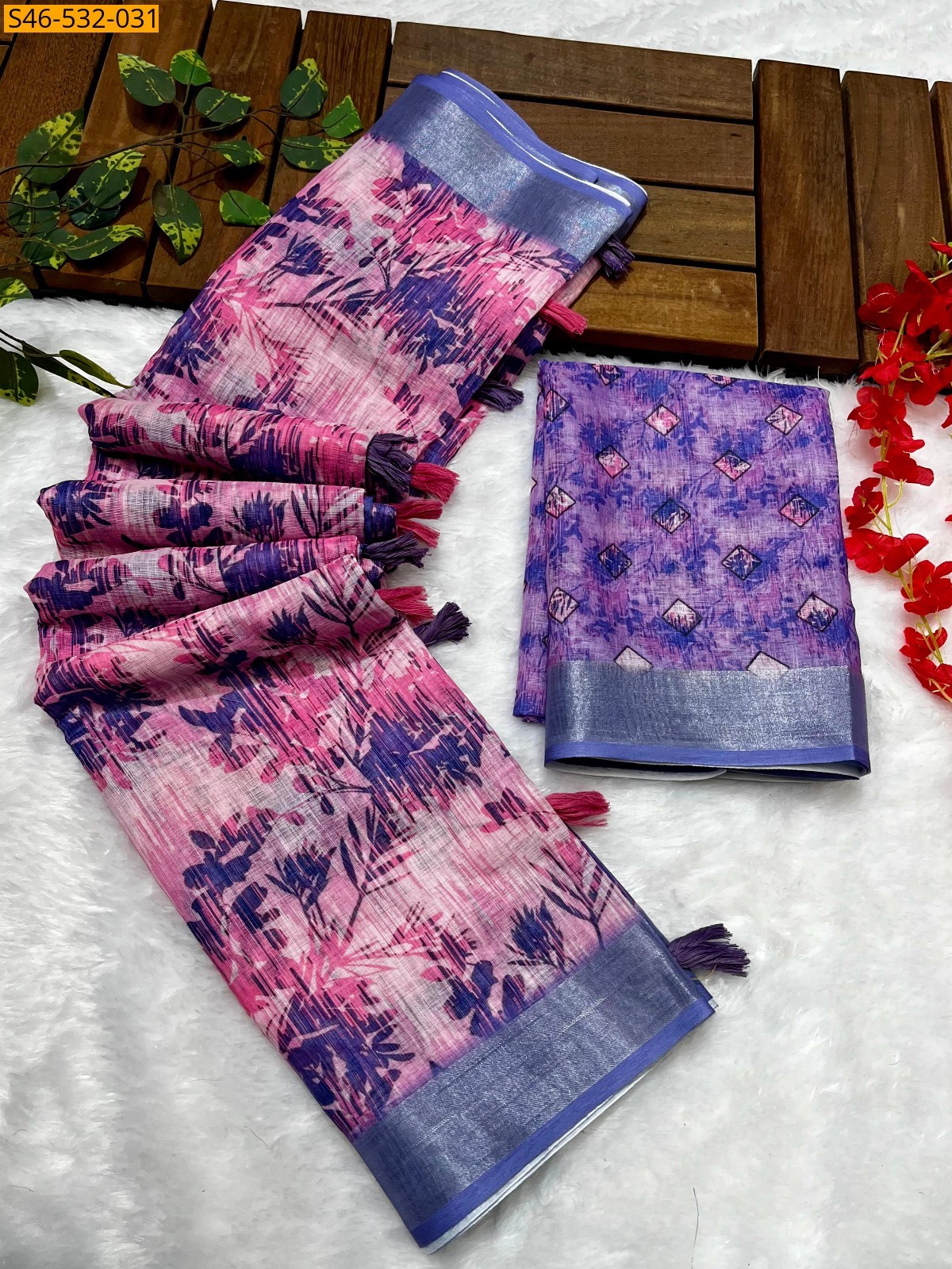 Multi Color Linen printed saree