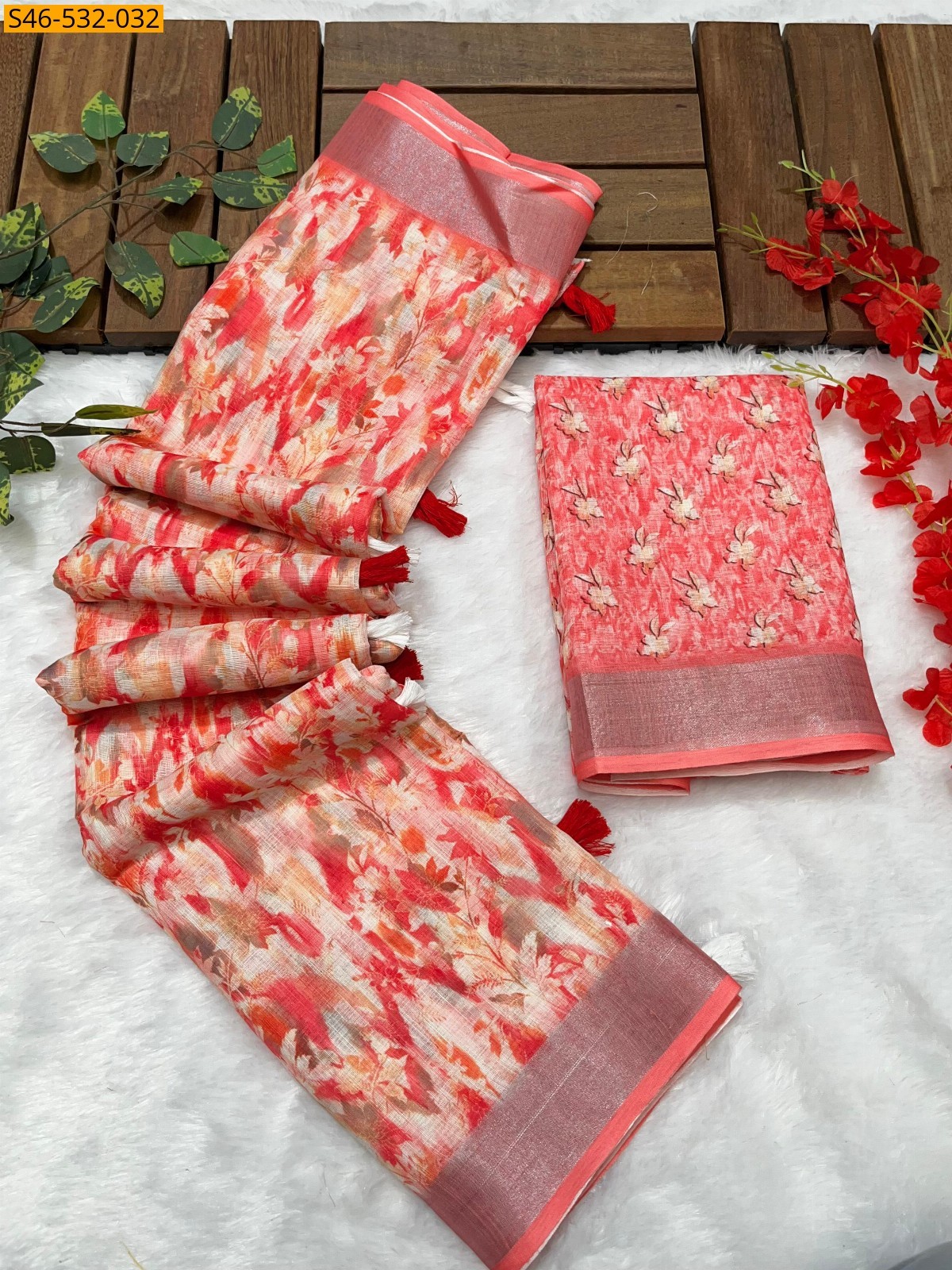 Multi Color Linen printed saree