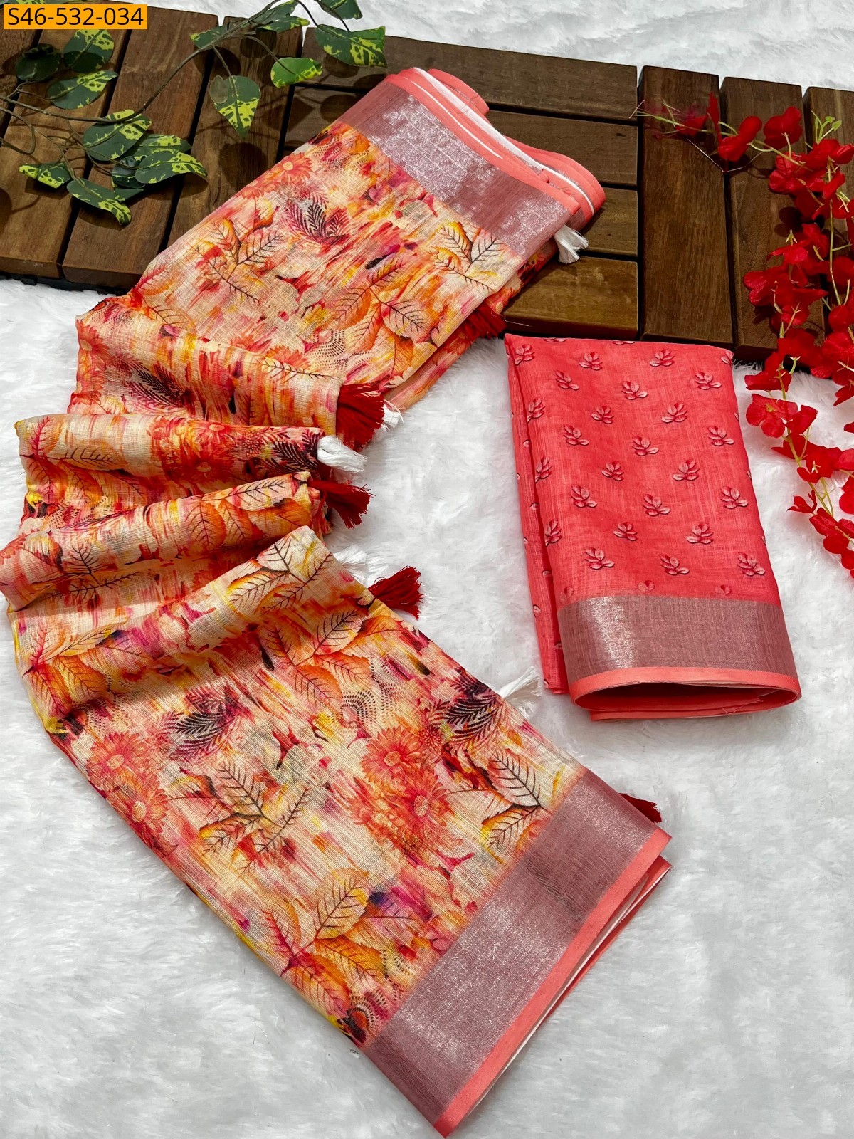 Multi Color Linen printed saree